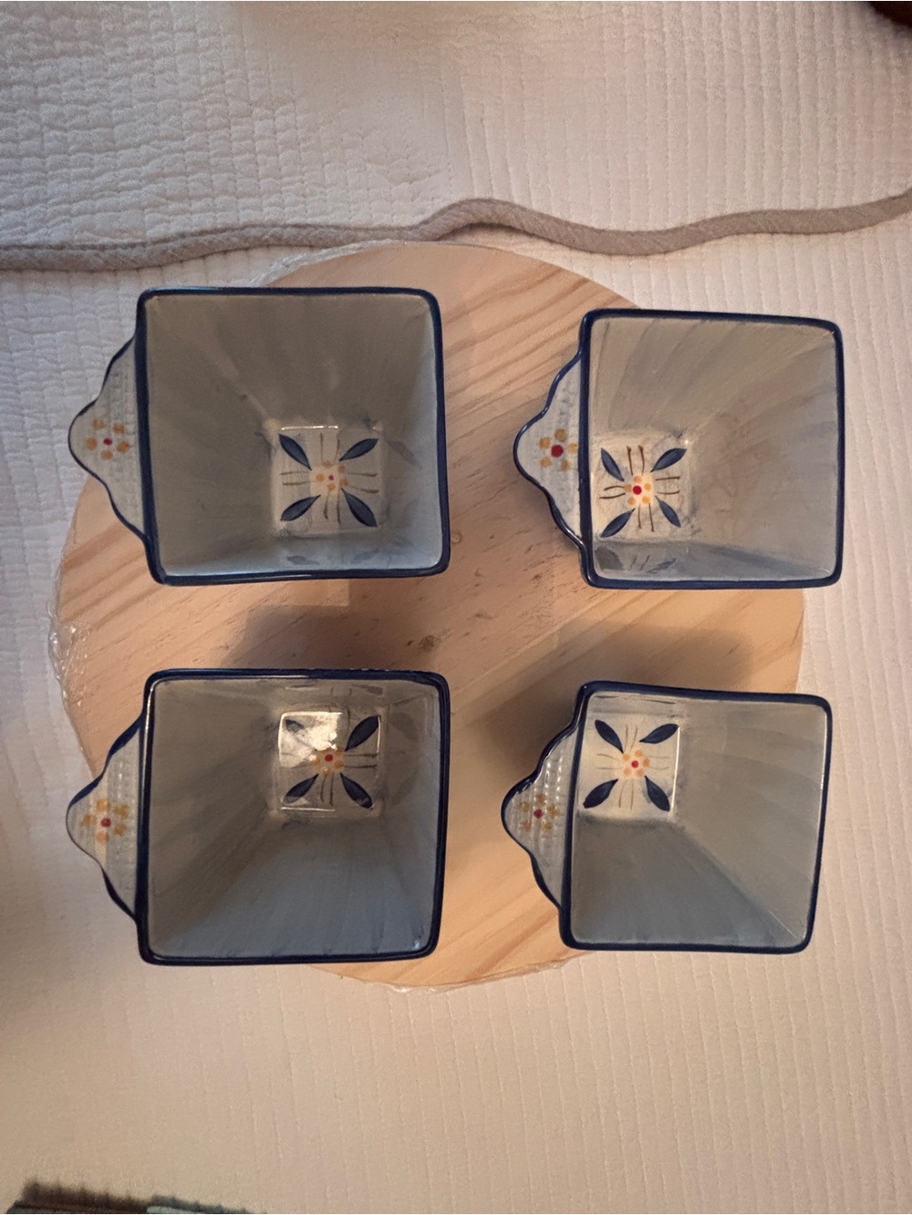 Temp-Tations Blue Floral Square Ceramic Ramekins - Set of 4